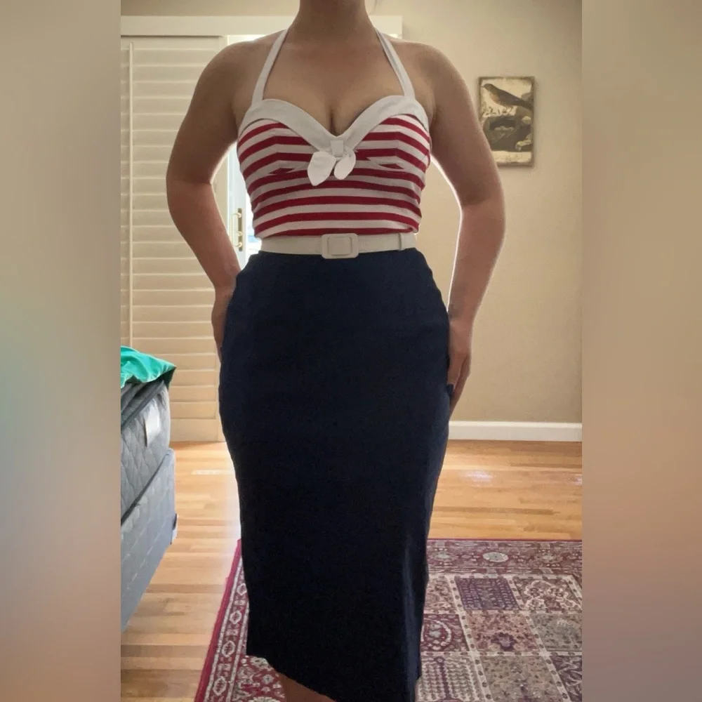 Pinup Couture 1950s Pinup Girl Fitted Wiggle Sailor Dress - vintage inspired - Picture 9 of 16